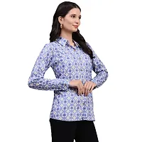 Trendif Women's Blue N White Polyester Rayon Digital Print Casual Collar Shirt - 4308-thumb3