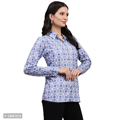 Trendif Women's Blue N White Polyester Rayon Digital Print Casual Collar Shirt - 4308-thumb4