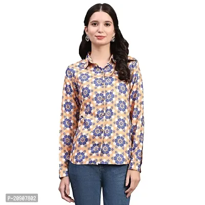 Trendif Women's Orange N Blue Polyester Rayon Digital Print Casual Collar Shirt - A4307