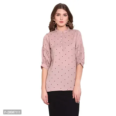 Trendif Women's Pink Polyester Moss Polka Dot Print Top - (3551)