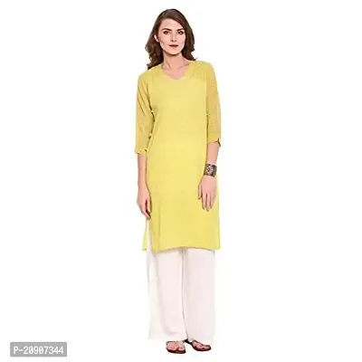 Trendif Women's Polyester Lurex Solid Print Yellow Kurta/Kurti - K3516-thumb0