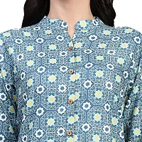 Trendif Women's Teal Polyester Rayon Digital Print Casual Chinese Collar Shirt - 4310-thumb5