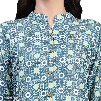 Trendif Women's Teal Polyester Rayon Digital Print Casual Chinese Collar Shirt - 4310-thumb6