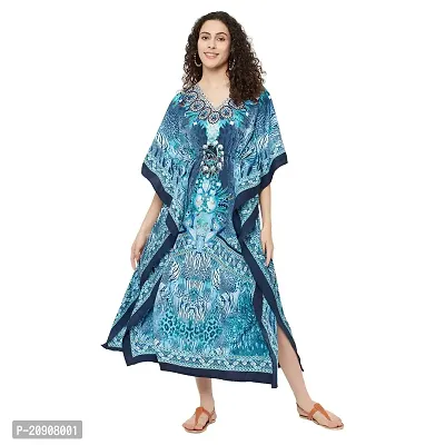 Trendif Women's Blue Multicolor Faux Crepe Digital Print Long Kaftan - 4278XXL-thumb3