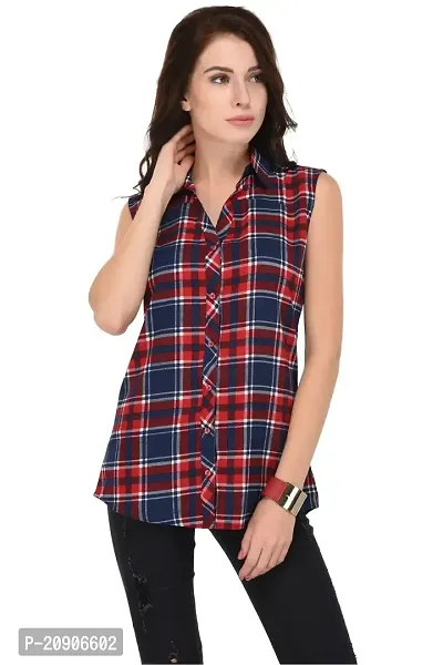 Trendif Women's Red and Navy Blue Poly Modal Checkered Shirt