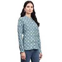 Trendif Women's Teal Polyester Rayon Digital Print Casual Chinese Collar Shirt - 4310-thumb3