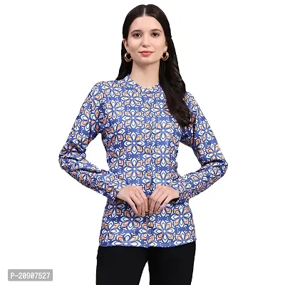 Trendif Women's Blue N Yellow Polyester Rayon Digital Print Casual Chinese Collar Shirt - 4312