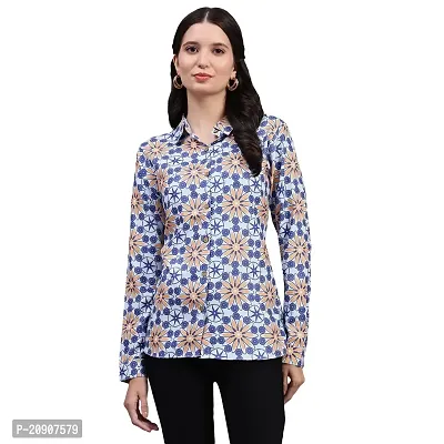 Trendif Women's Blue N Yellow Polyester Rayon Digital Print Casual Collar Shirt - 4309