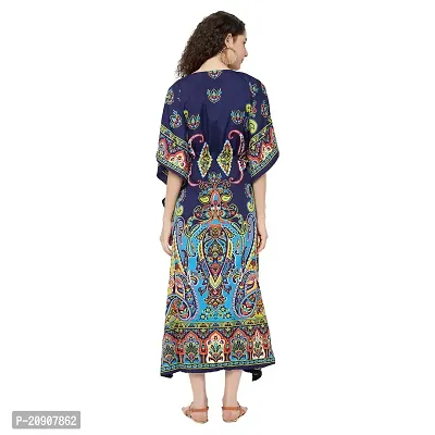 Trendif Women's?Navy Blue Multicolor Faux Crepe Digital Print Long Kaftan - 4276XS-thumb6