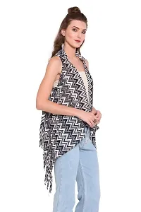 Trendif Women's White N Black Faux Georgette Zig Zag Print Shrug - 3544-thumb2