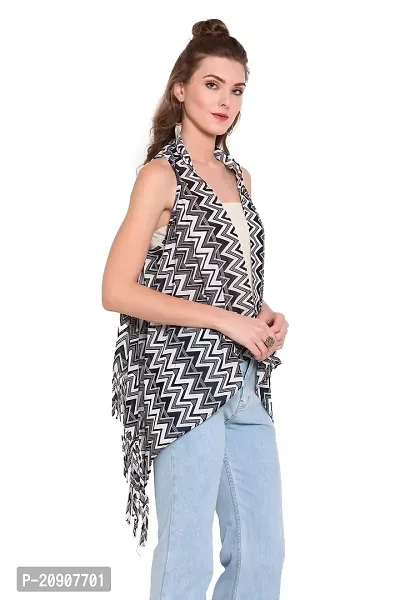 Trendif Women's White N Black Faux Georgette Zig Zag Print Shrug - 3544-thumb3