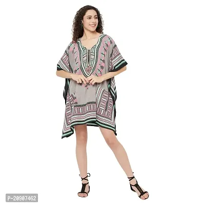 Trendif Women's Grey Faux Crepe Digital Print Kaftan Dresses with Pockets, XS-5XL, Regular to Plus Size-thumb0