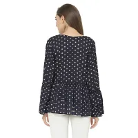 Trendif Women's Navy Blue Polyester Moss Polka Dot Print Top - 3649-thumb3