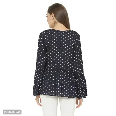 Trendif Women's Navy Blue Polyester Moss Polka Dot Print Top - 3649-thumb4