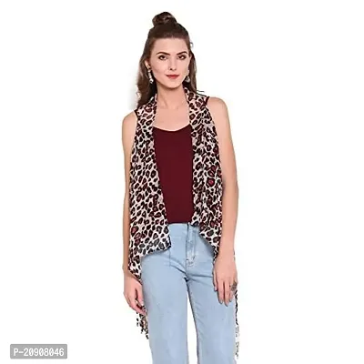 Trendif Women's Beige N Red Faux Chiffon Cheetah Print Shrug - 3535-thumb0