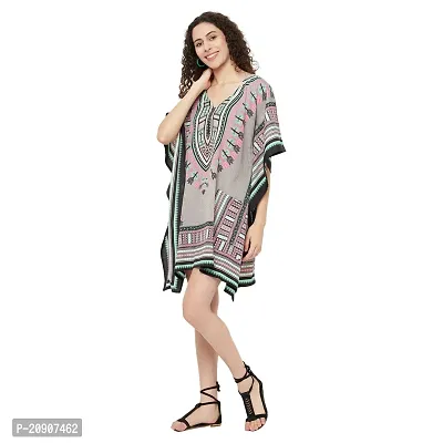 Trendif Women's Grey Faux Crepe Digital Print Kaftan Dresses with Pockets, XS-5XL, Regular to Plus Size-thumb2