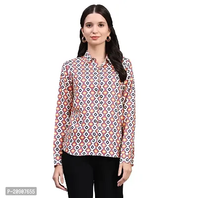 Trendif Women's Beige N Red Polyester Rayon Digital Print Casual Collar Shirt - A4306