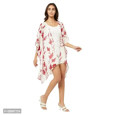 Trendif White Open Front Red Leaf Printed Women Shrug-thumb5