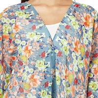 Trendif Sea Blue Open Front Multicoloured Floral Printed Women Shrug-thumb4