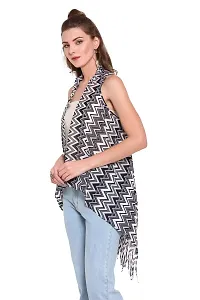 Trendif Women's White N Black Faux Georgette Zig Zag Print Shrug - 3544-thumb1