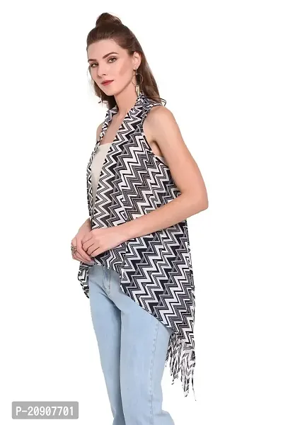 Trendif Women's White N Black Faux Georgette Zig Zag Print Shrug - 3544-thumb2