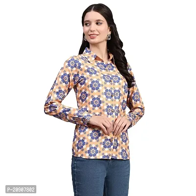 Trendif Women's Orange N Blue Polyester Rayon Digital Print Casual Collar Shirt - A4307-thumb5