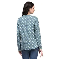 Trendif Women's Teal Polyester Rayon Digital Print Casual Chinese Collar Shirt - 4310-thumb4