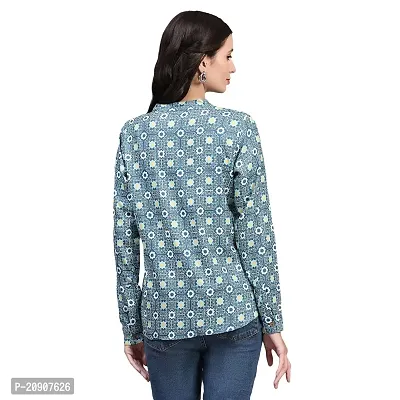 Trendif Women's Teal Polyester Rayon Digital Print Casual Chinese Collar Shirt - 4310-thumb5