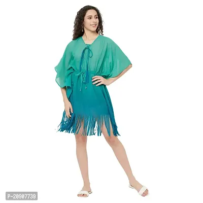 Trendif Women's?Sea Blue Tie Die Faux Crepe Digital Print Kaftan Dresses with Pockets, XS-5XL, Regular to Plus Size