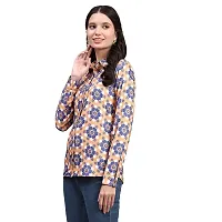 Trendif Women's Orange N Blue Polyester Rayon Digital Print Casual Collar Shirt - A4307-thumb3