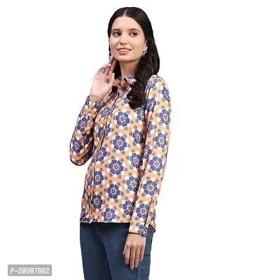 Trendif Women's Orange N Blue Polyester Rayon Digital Print Casual Collar Shirt - A4307-thumb4