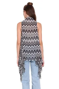 Trendif Women's White N Black Faux Georgette Zig Zag Print Shrug - 3544-thumb3