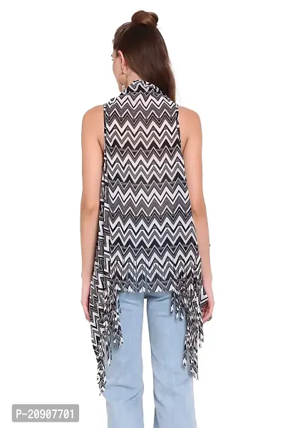 Trendif Women's White N Black Faux Georgette Zig Zag Print Shrug - 3544-thumb4