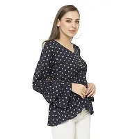 Trendif Women's Navy Blue Polyester Moss Polka Dot Print Top - 3649-thumb2