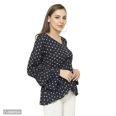 Trendif Women's Navy Blue Polyester Moss Polka Dot Print Top - 3649-thumb3