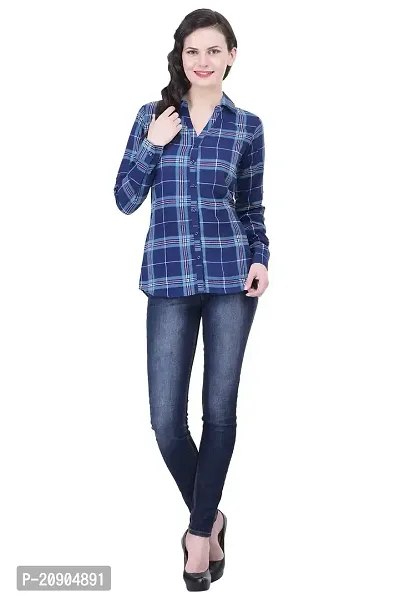 Trendif Blue Poly Rayon Checkered Printed Shirt