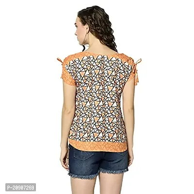 Trendif Women's Orange Moss Crepe Geometric Print Top - 3802-thumb2