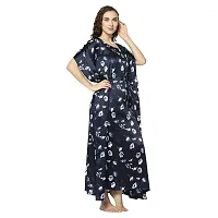 Trendif Women's Navy Blue Japanese Satin Floral Print Nighty/Nightwear Kaftan - 3788XL-thumb2