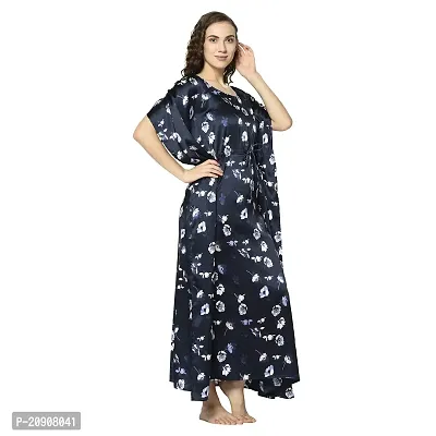 Trendif Women's Navy Blue Japanese Satin Floral Print Nighty/Nightwear Kaftan - 3788XL-thumb3