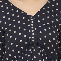 Trendif Women's Navy Blue Polyester Moss Polka Dot Print Top - 3649-thumb4