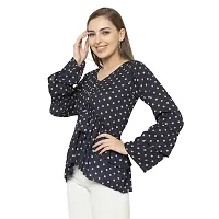 Trendif Women's Navy Blue Polyester Moss Polka Dot Print Top - 3649-thumb1