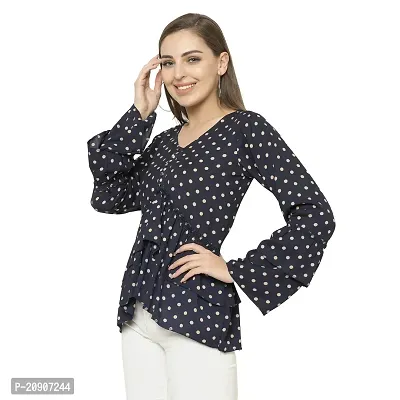 Trendif Women's Navy Blue Polyester Moss Polka Dot Print Top - 3649-thumb2