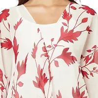 Trendif White Open Front Red Leaf Printed Women Shrug-thumb2