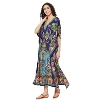 Trendif Women's?Navy Blue Multicolor Faux Crepe Digital Print Long Kaftan - 4276XS-thumb3