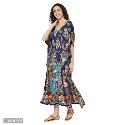 Trendif Women's?Navy Blue Multicolor Faux Crepe Digital Print Long Kaftan - 4276XS-thumb4