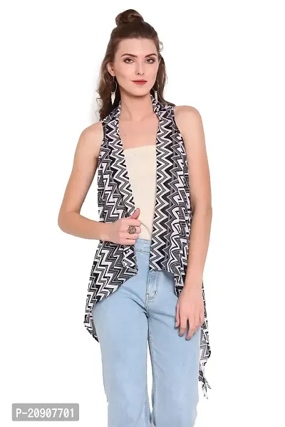 Trendif Women's White N Black Faux Georgette Zig Zag Print Shrug - 3544-thumb0