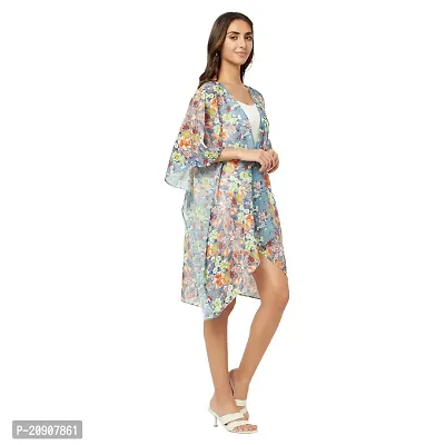 Trendif Sea Blue Open Front Multicoloured Floral Printed Women Shrug-thumb3