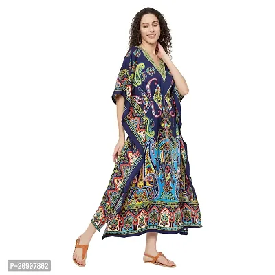 Trendif Women's?Navy Blue Multicolor Faux Crepe Digital Print Long Kaftan - 4276XS-thumb5