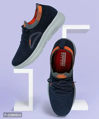 Stylish Synthetic Navy Blue Solid Sneakers For Men-thumb0