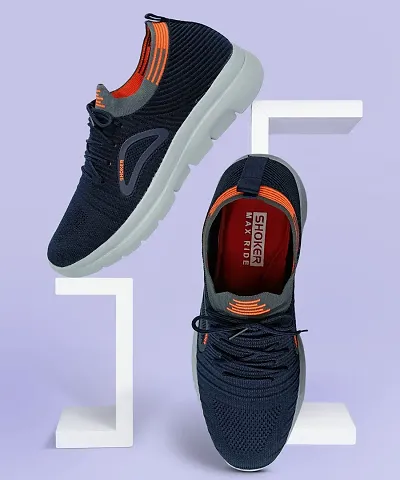 Stylish Synthetic Navy Blue Solid Sneakers For Men